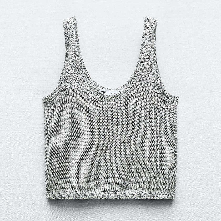 

Топ Zara Plain Metallic Knit, серебристый