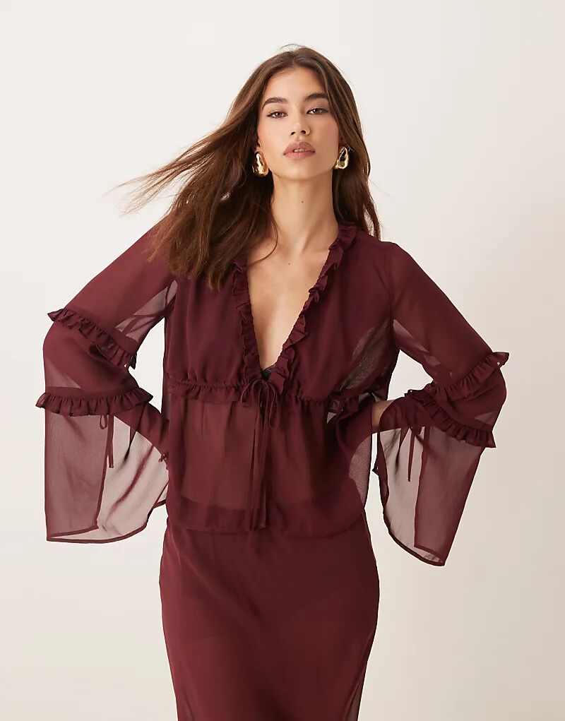 

Шифоновая блузка с оборками бордового цвета ASOS DESIGN