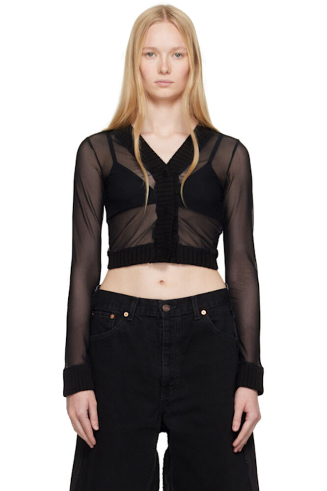 

Черный эластичный кардиган из трикотажной сетки с длинными рукавами MM6 Maison Margiela