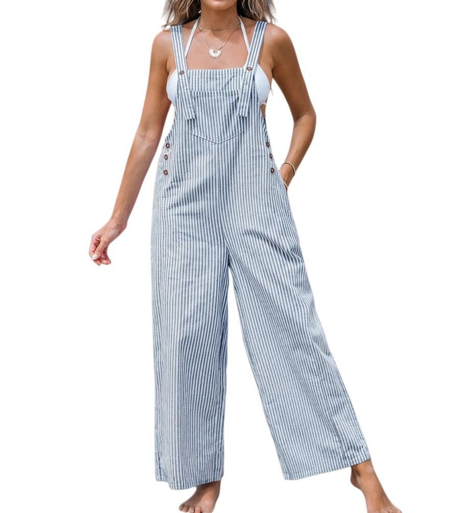 

Женский повседневный комбинезон на бретелях с пуговицами и широкими штанинами Cupshe, Blue