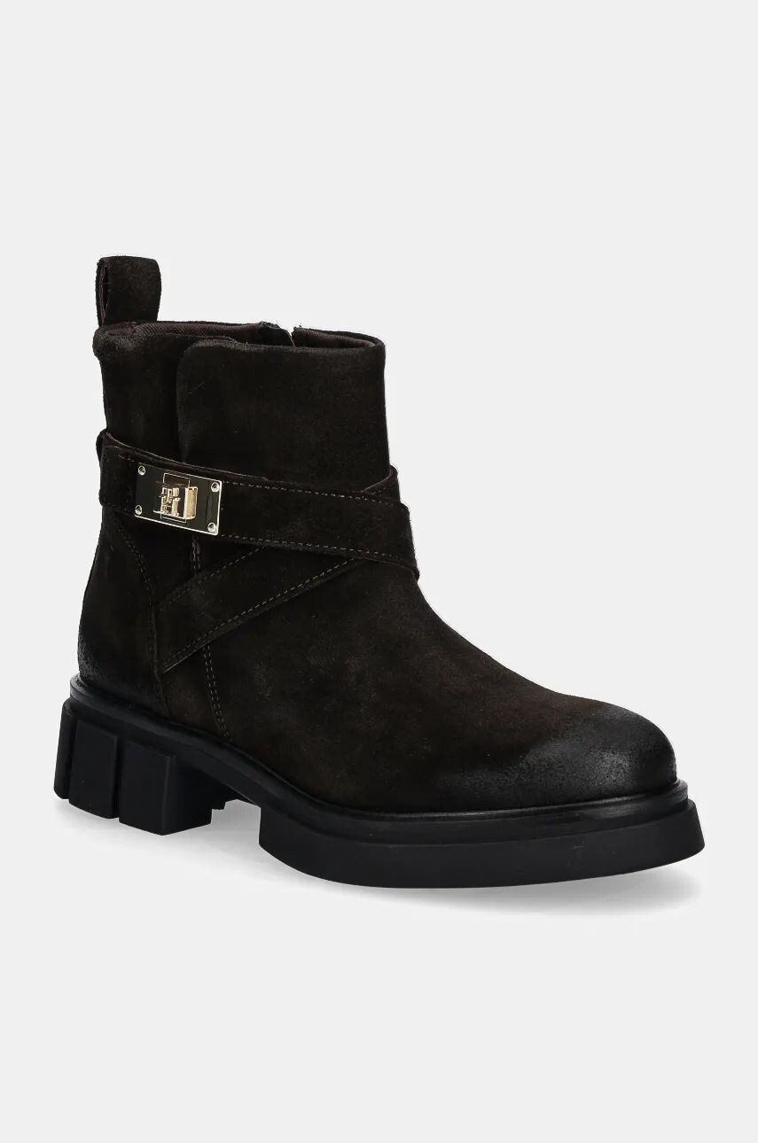 Ботильоны Tommy Hilfiger из замши BIKER BRUSHED SUEDE, коричневый