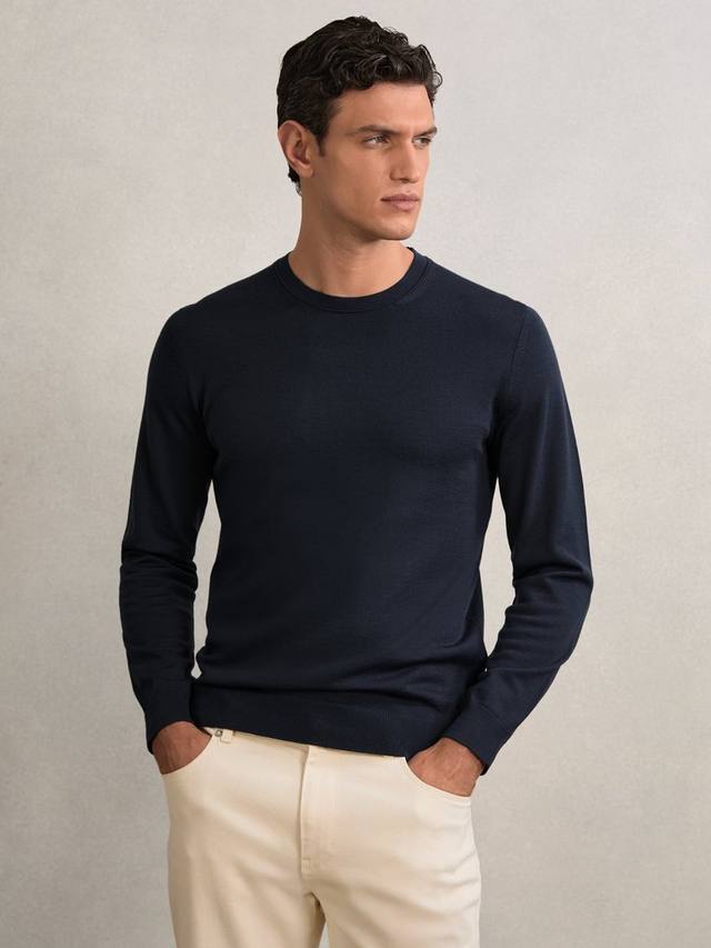 

Свитер Wessex Merino Wool с круглым вырезом Reiss, Midnight Navy
