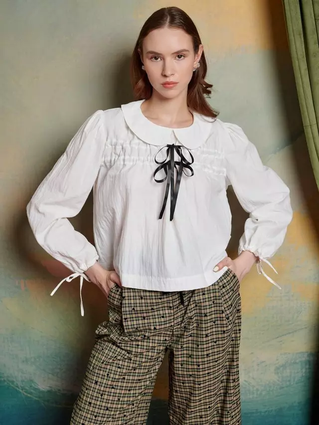 

Топ Sister Jane Dove Peter Pan Collar Drawstring Tie, белый