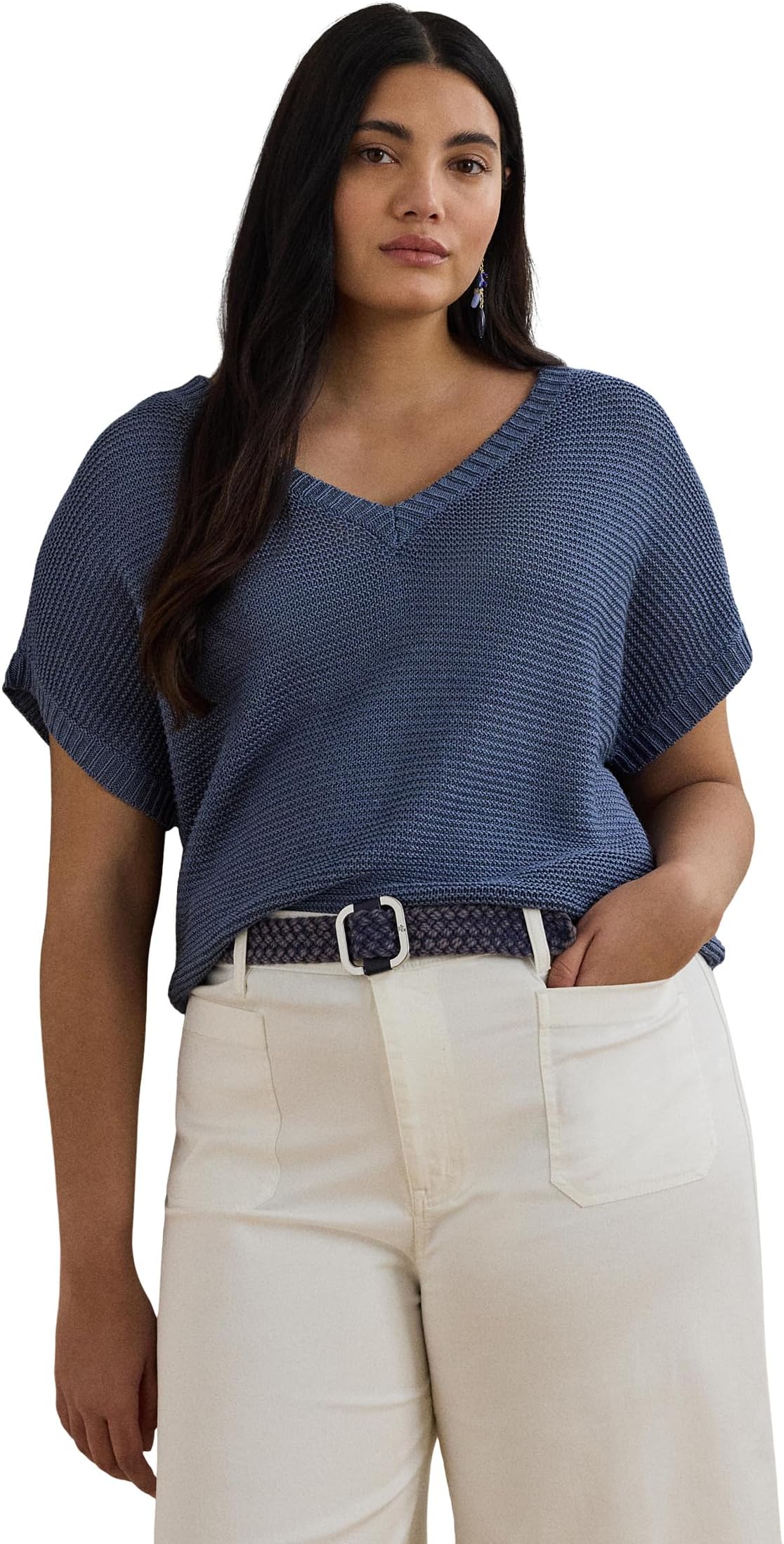 

Свитер Lauren Ralph Lauren Plus Size Linen-Blend Short-Sleeve V-Neck Sweater, цвет Capri Blue