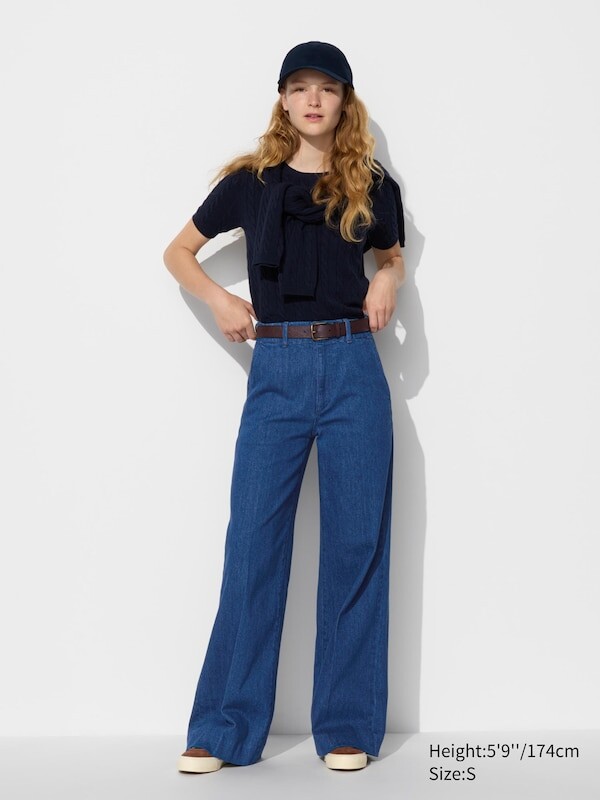 

Джинсы с широкими брюками длинные Uniqlo, синий