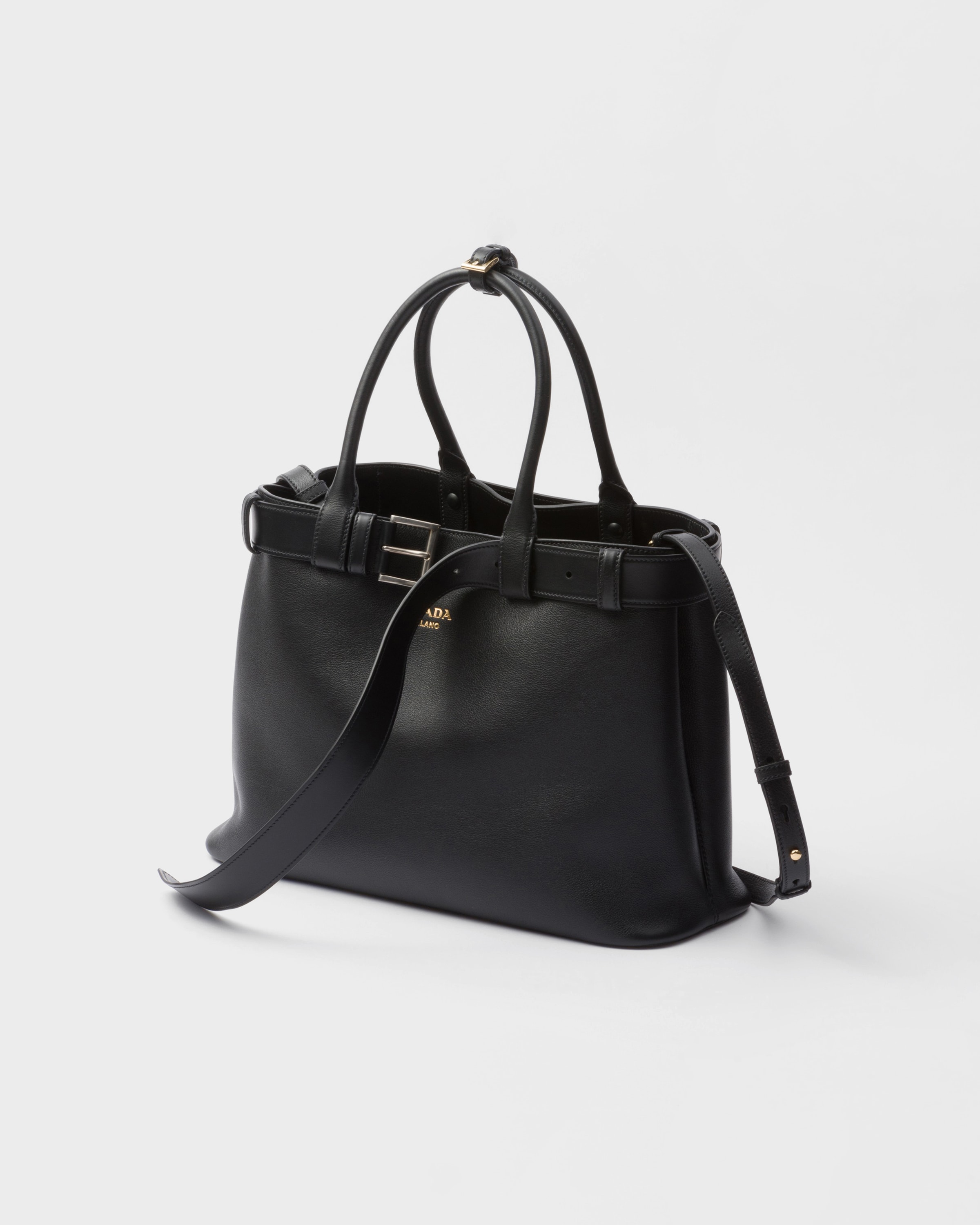 Большая кожаная сумка Prada Buckle с ремнем Prada, черный — фото 3