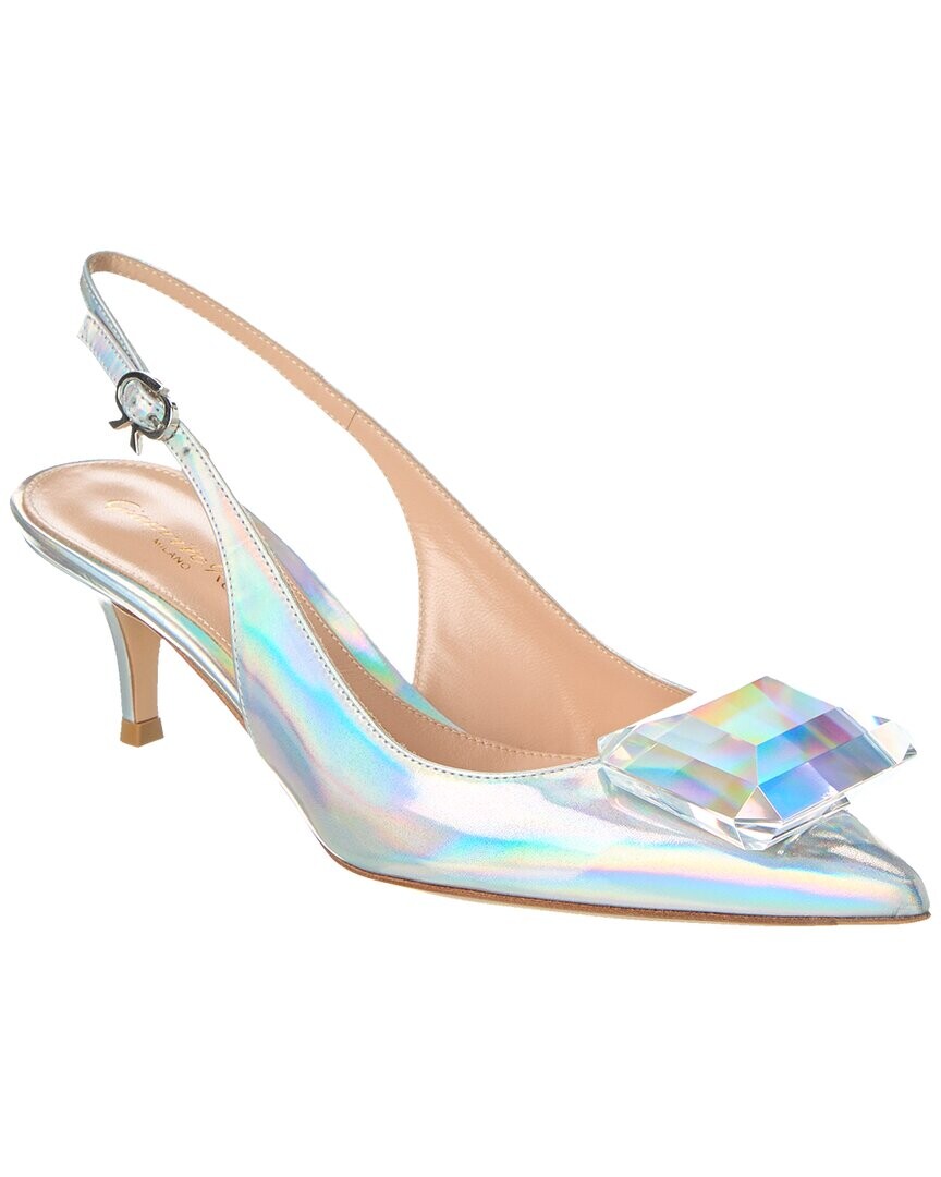 Кожаные туфли Gianvito Rossi Jaipur 55 с ремешком на пятке, серебро — фото 4