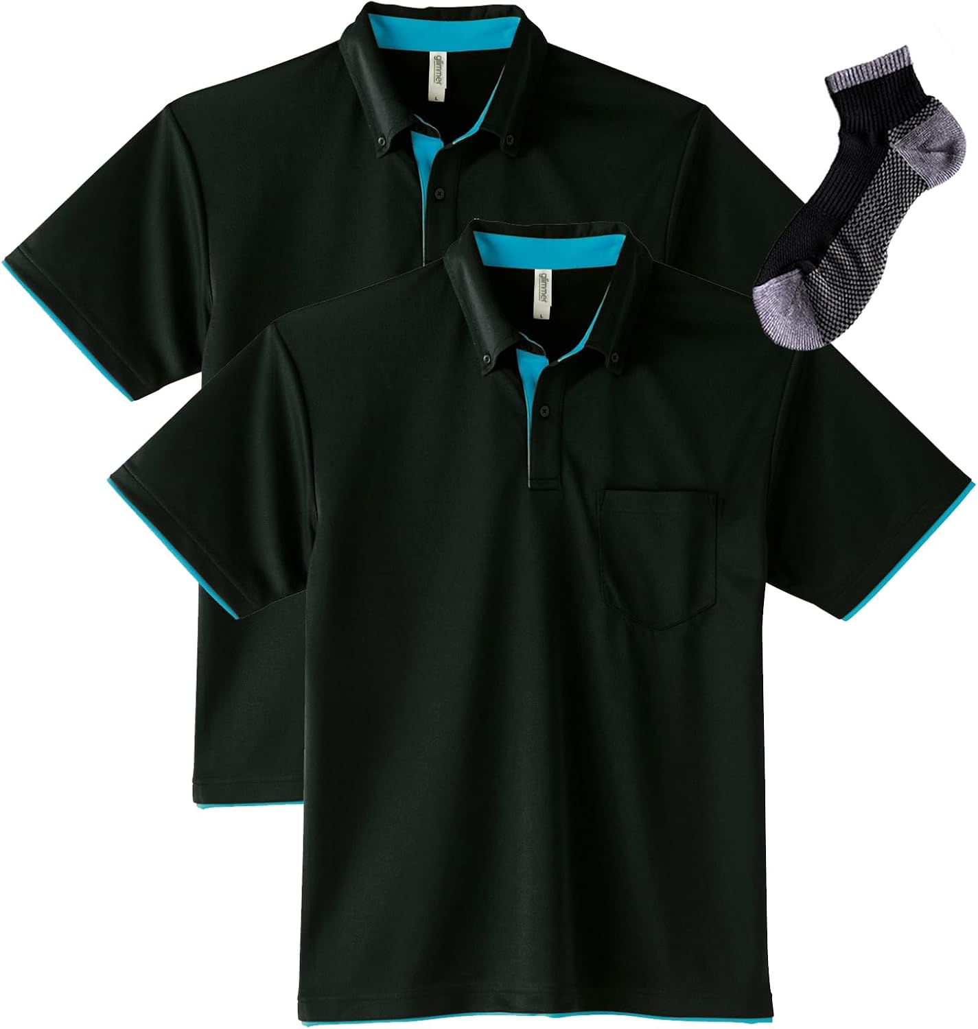 

Мужская рубашка-поло Glimmer 00315-AYB на пуговицах, из быстросохнущей ткани, с коротким рукавом, с карманом, плотность ткани 4,4 унции, черный/бирюзовый