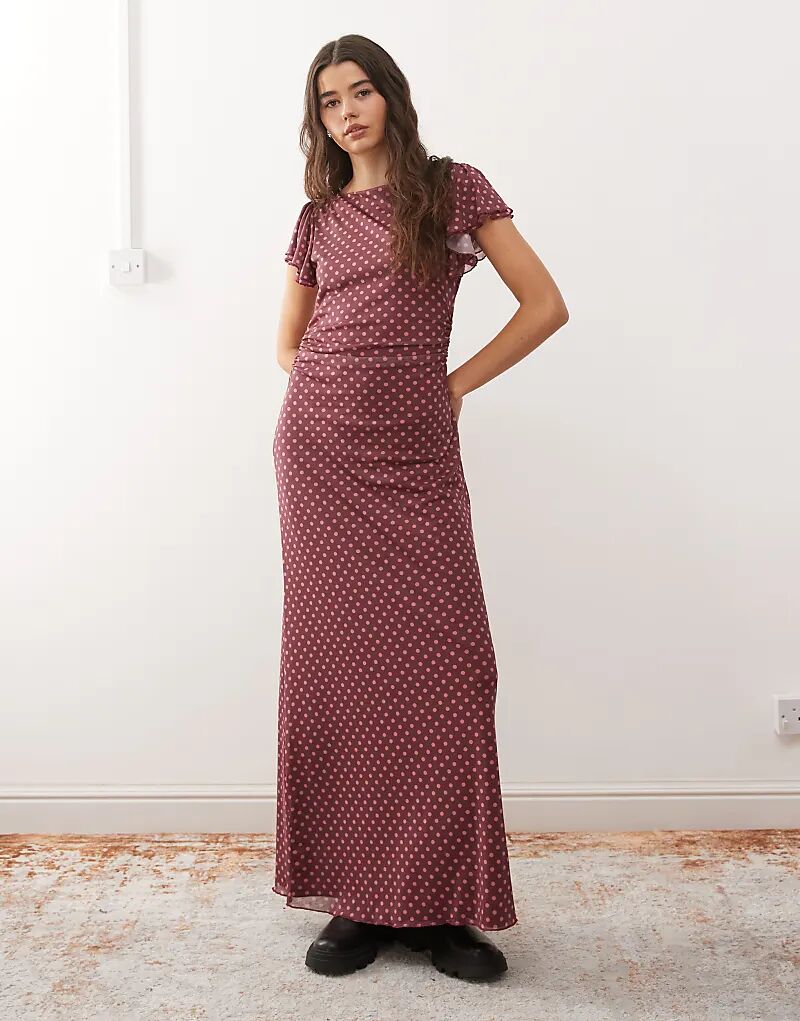 

Платье миди Reclaimed Vintage с вырезом-лодочкой и принтом в розовый горошек