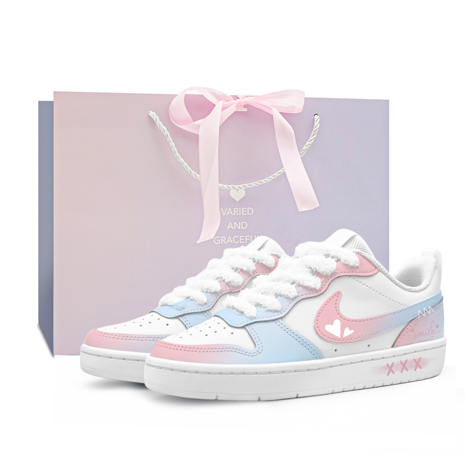 

Детские низкие кроссовки для скейтбординга Court Borough Love Notebook с противоскользящей амортизацией и износостойким покрытием Nike, синий/розовый