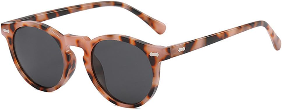 

Круглые солнцезащитные очки для женщин с декоративными заклепками, защита от УФ-излучения UV400, для мужчин в стиле панк, для занятий спортом на открытом воздухе, бега и езды на велосипеде UYPTK, Pink Leopard Grey