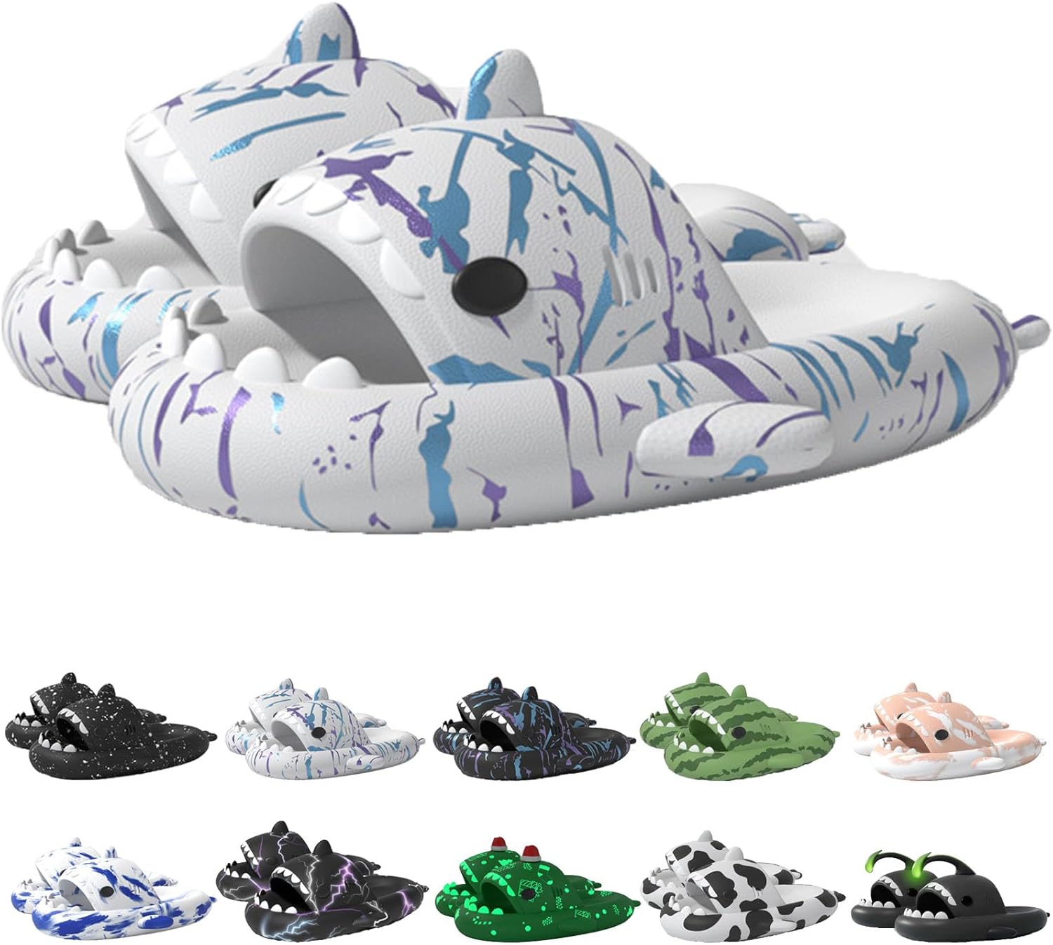 

Оригинальные шлепанцы Sharklas Polares, оригинальные Sharklas, шлепанцы Sharky, шлепанцы с изображением акулы, сандалии Shark Slides для женщин и мужчин Jfxgjuv, белый/синий/фиолетовый