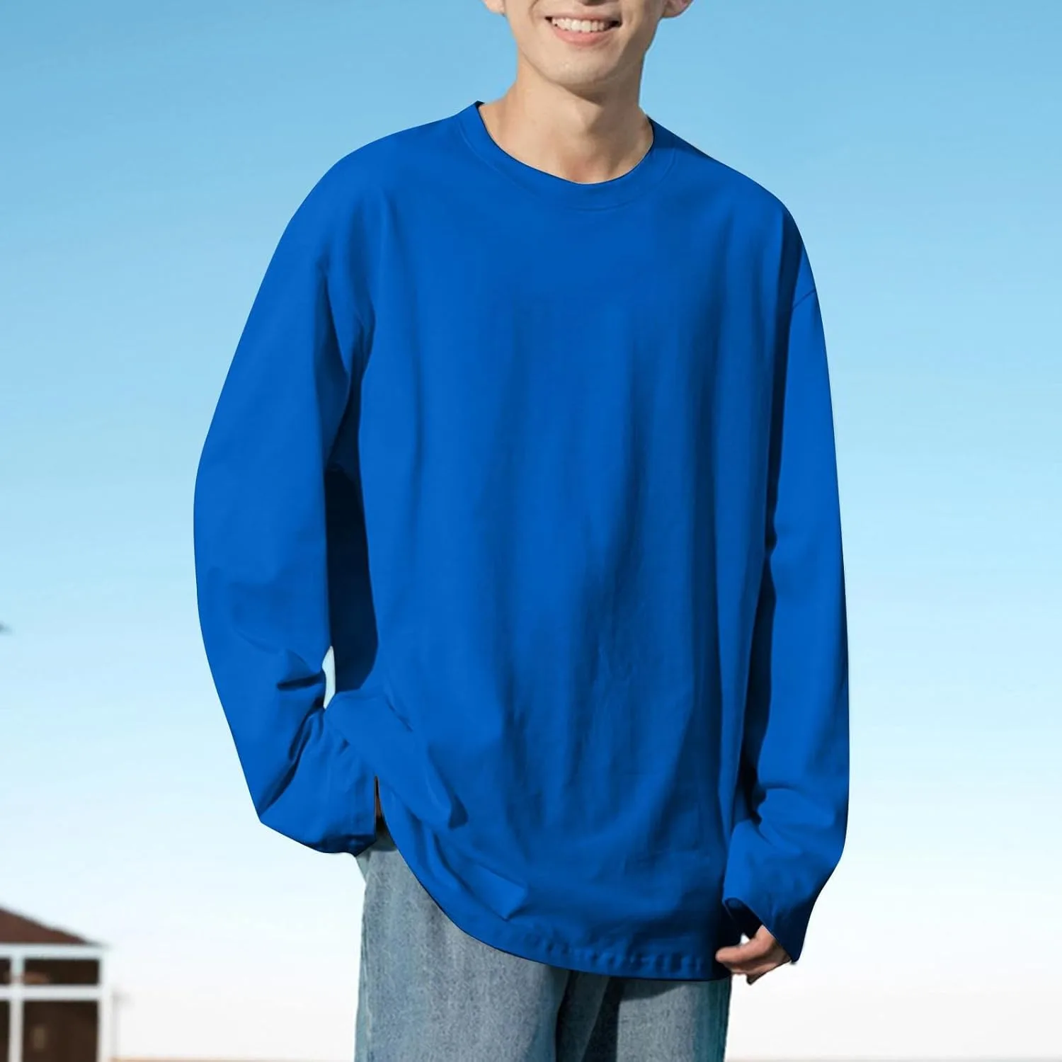 Мужская футболка Casual Long Sleeve Crewneck Basic Solid Cotton Big and Tall — фото 2
