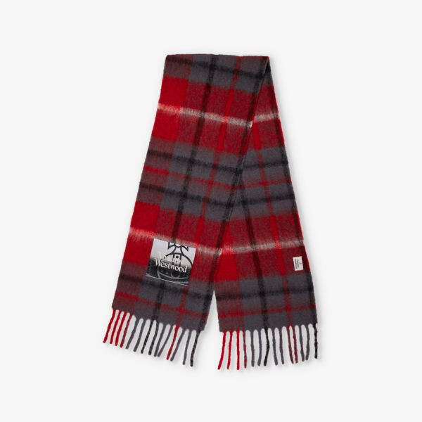 

Вязаный шарф из смеси альпаки и тартана с фирменной нашивкой Vivienne Westwood, красный