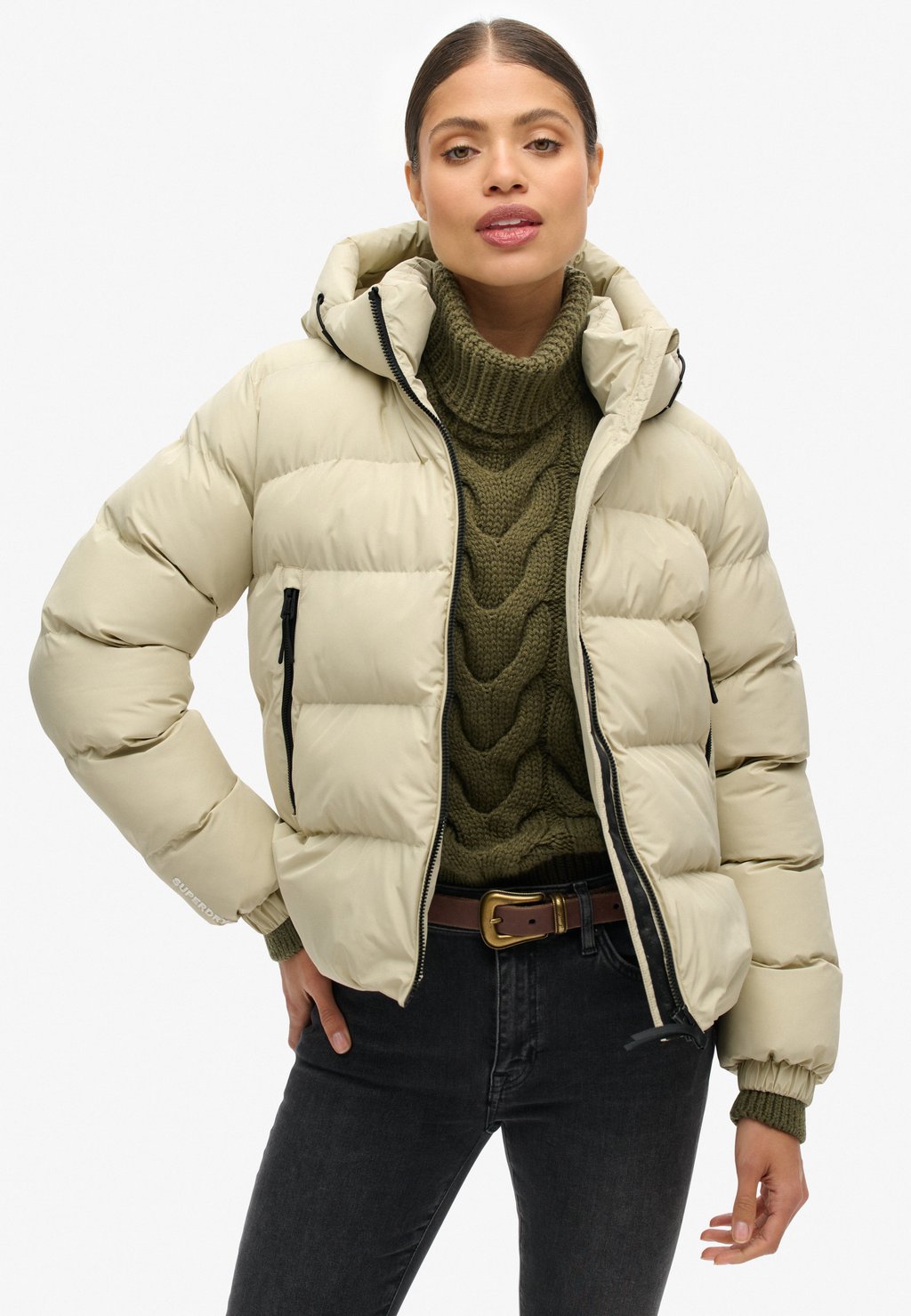 

Зимняя куртка HOODED PUFFER Superdry, бежевый