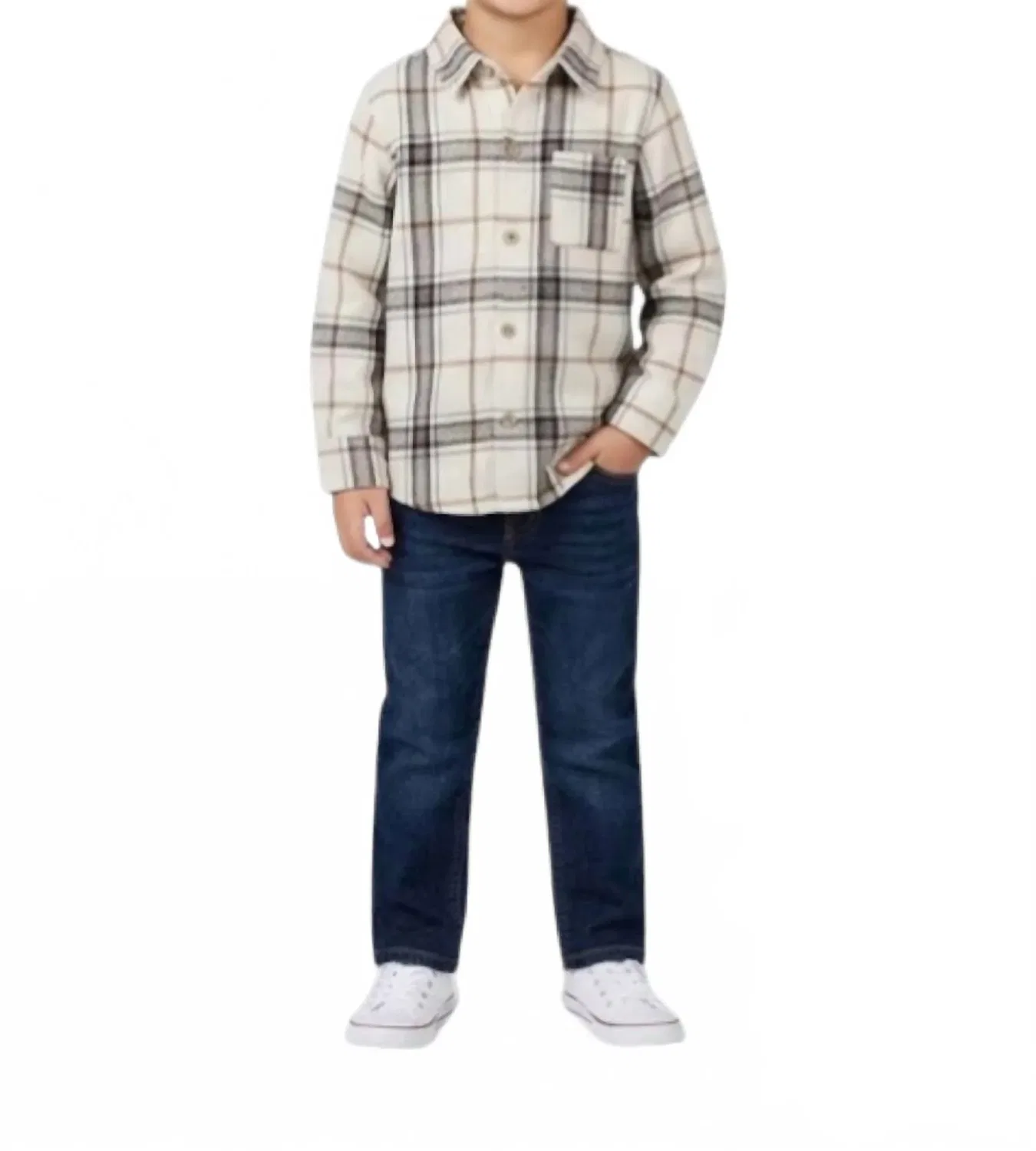 Emma Jean Фланелевая рубашка на пуговицах кремового и черного цвета