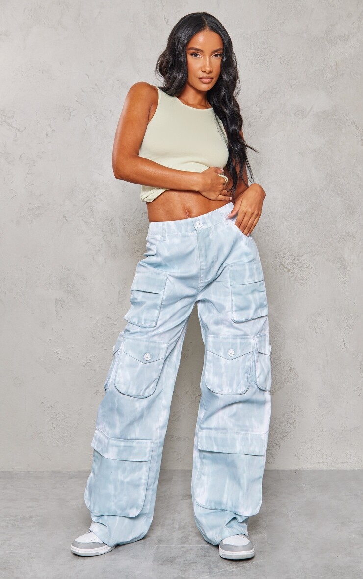 

PrettyLittleThing Винтажные брюки-карго цвета морской волны из твила экстремально больших размеров
