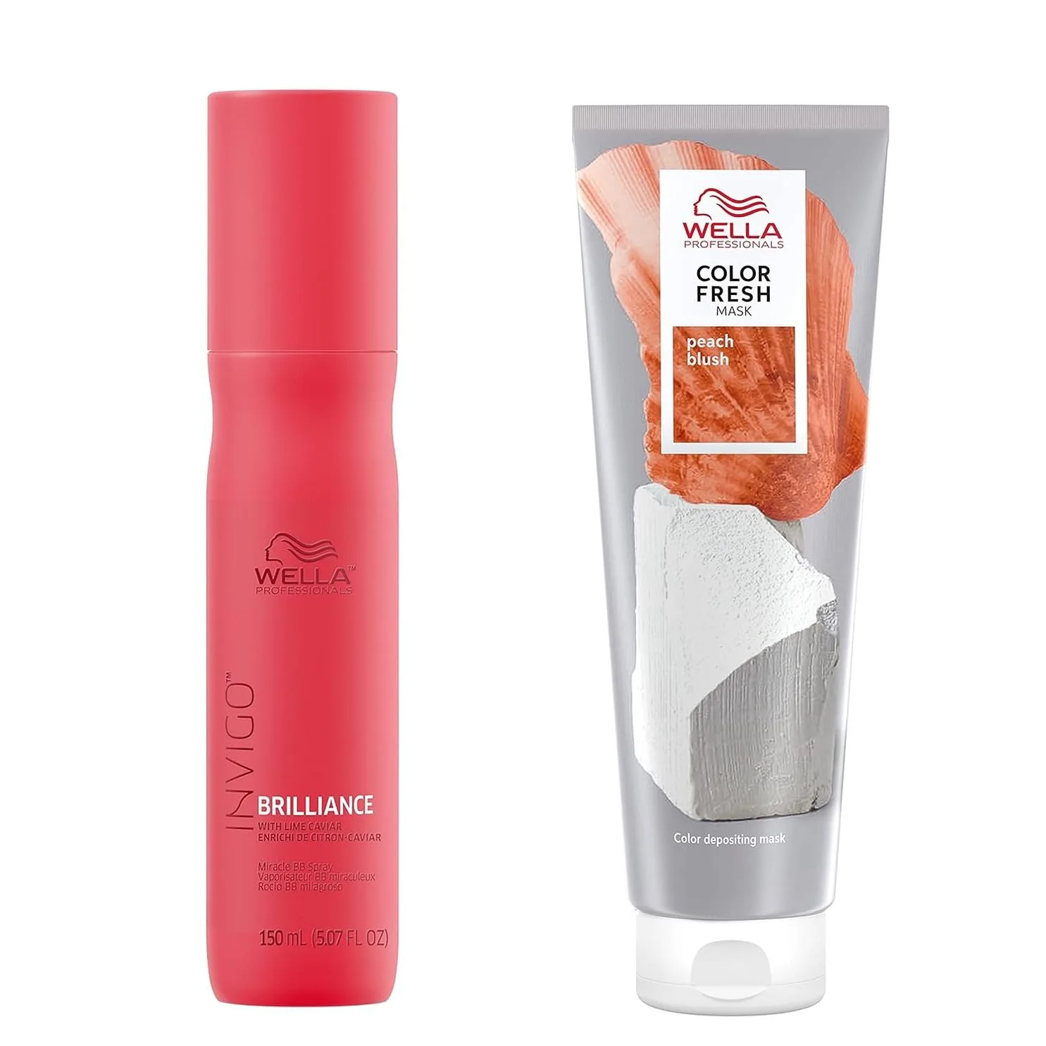 Wella Professionals Color Fresh маска для волос, Peach Blush, натуральный оттенок, временное окрашивание, без повреждений, ухаживающая маска с авокадо + Invigo Brilliance Miracle BB спрей для защиты цвета