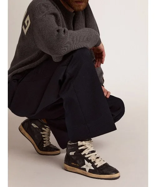 Мужские кроссовки высокие из натуральной кожи Sky-Star GOLDEN GOOSE черные — фото 3