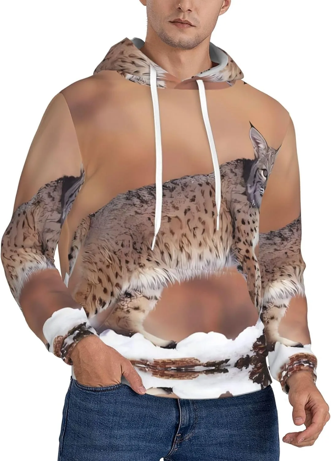 

Мужская флисовая худи с капюшоном — утепленная толстовка с принтом Canada Lynx и карманом SSYGHT