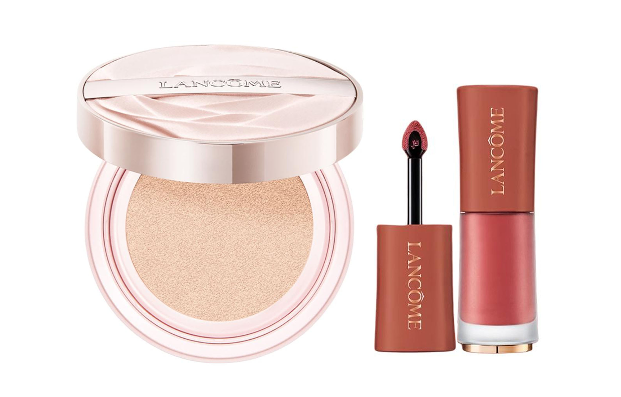 Жидкая помада-кушон It's My Dewy Air Cushion Набор для макияжа, корректирующий тон кожи, 14 г + 6 мл Lancome, two-piece set: air cushion #p10+liquid lipstick #305 vitality nude — фото 2