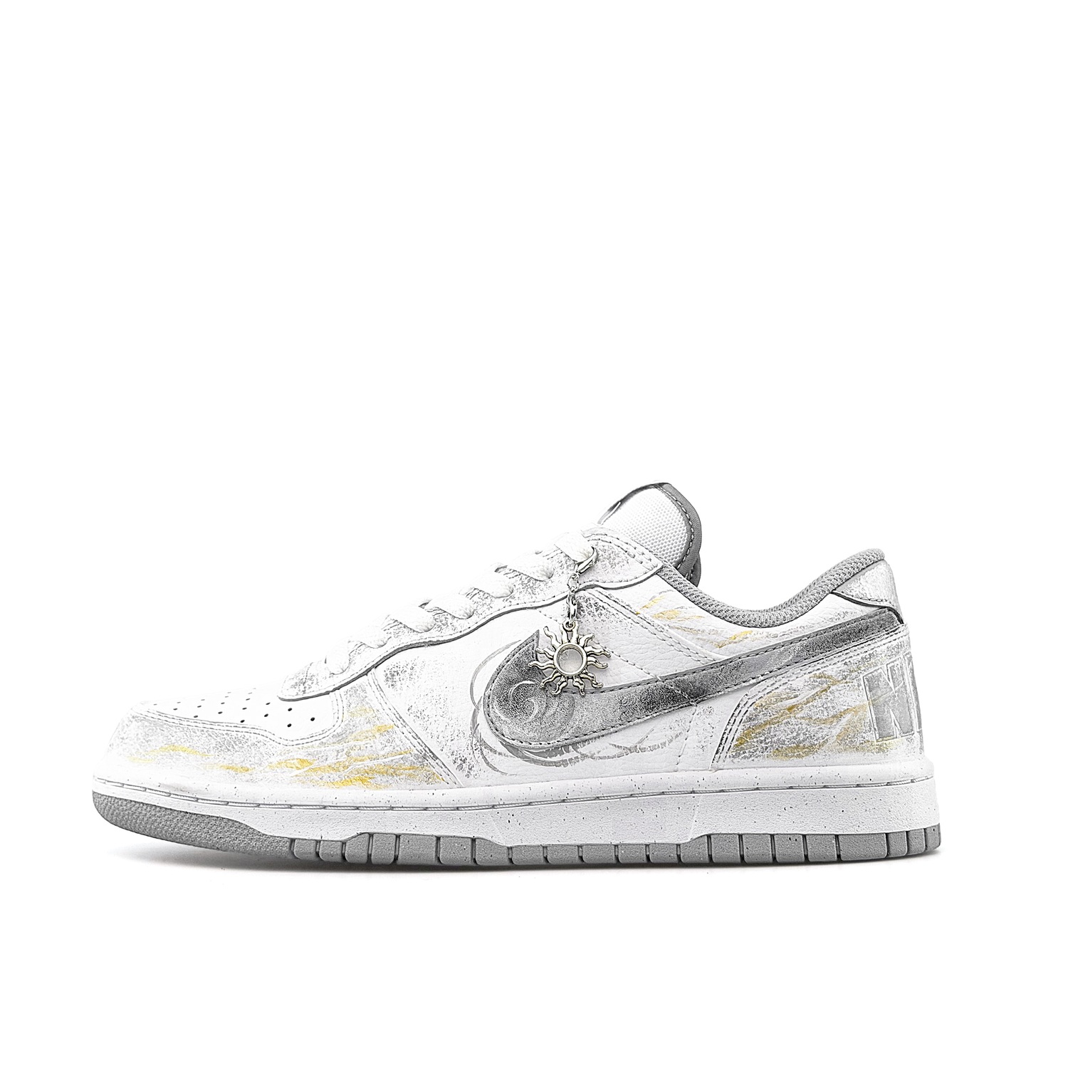 

Nike Кроссовки для скейтбординга Dunk Gilded Silver Brick Abrasion Resistant low-top мужские бело-серо-серебристые