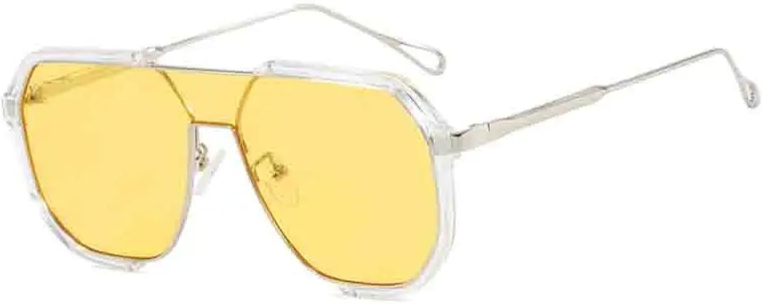 

Большие солнцезащитные очки для женщин, уникальные цельные модные солнцезащитные очки класса люкс для мужчин, очки для путешествий, металлические очки с защитой от УФ-излучения UV400 TKKTLLT, Silver Yellow