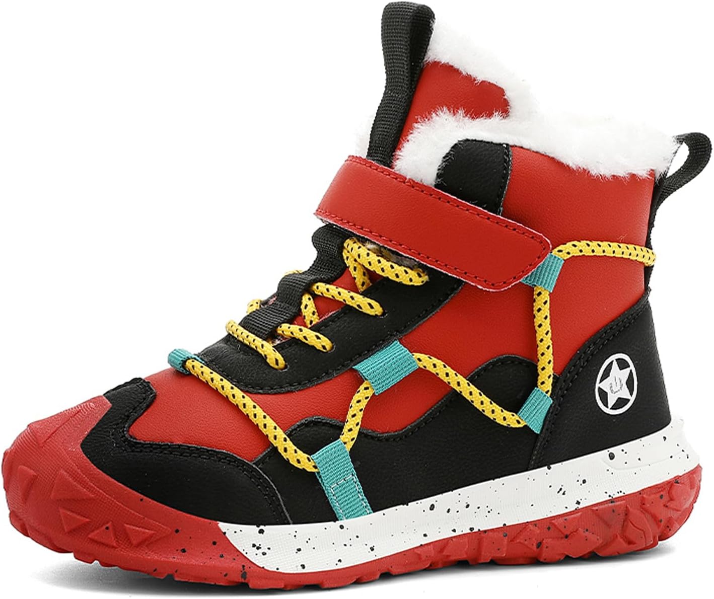 

Детские зимние короткие ботинки FLIOZY, водонепроницаемые зимние ботинки до щиколотки для малышей, уличная обувь с нескользящей подошвой для походов для мальчиков и девочек, размеры 6.5-13, Black/Red