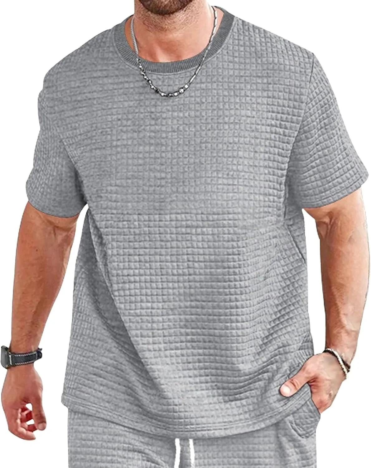 

Мужская футболка с коротким рукавом и клетчатым принтом Maiyifu-GJ