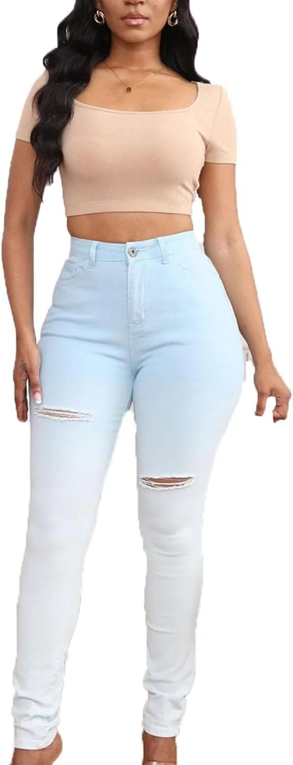 Женские рваные джинсы Skinny Fit с эффектом потертости