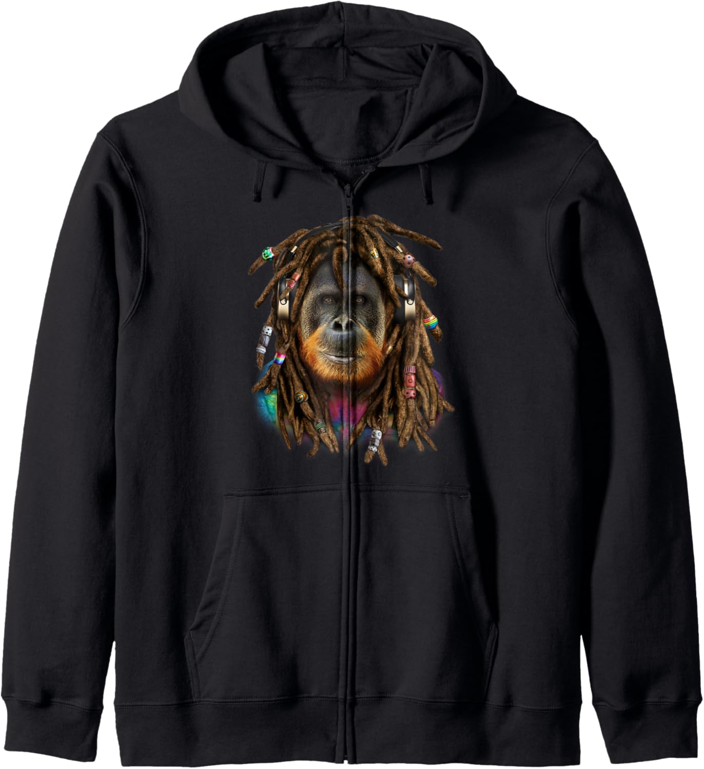 

Худи на молнии Dred Hip Hop Reggae с изображением орангутана, черный Fox Republic Design