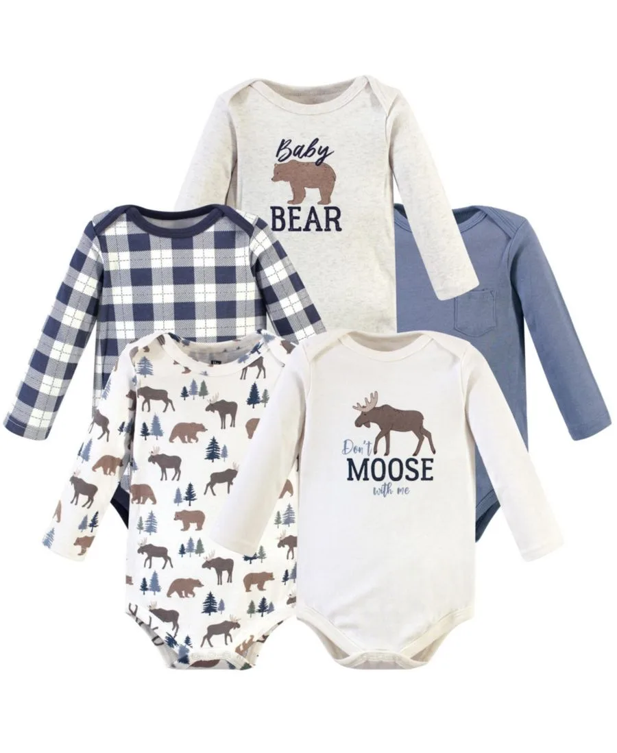 Коллекция из пяти хлопковых боди с длинными рукавами Hudson Baby, Moose Bear — фото 2