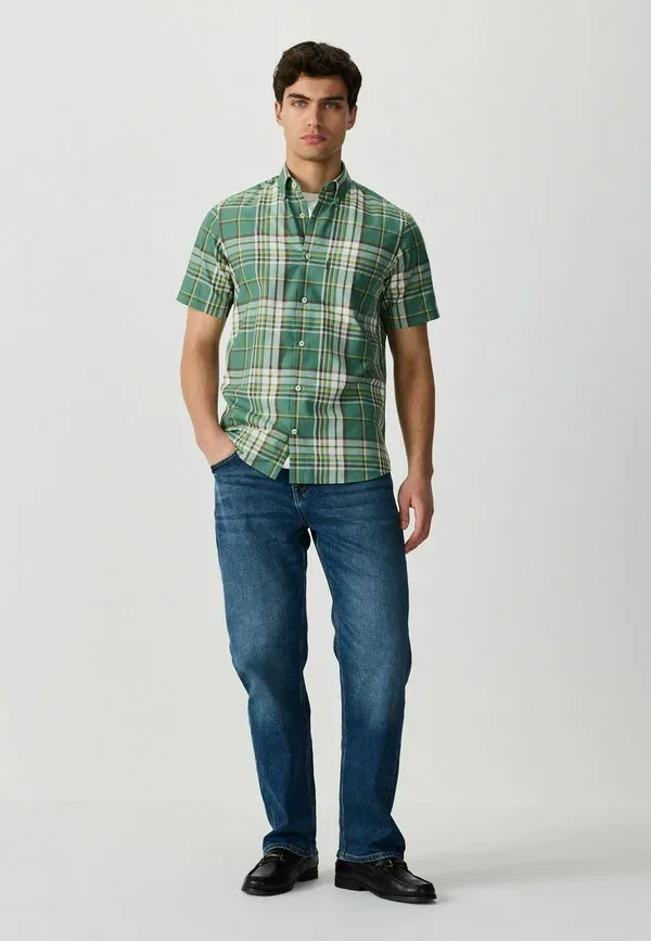 Рубашка Next, Easy iron button down short sleeve oxford shirt, зеленая клетка мадрас — фото 2