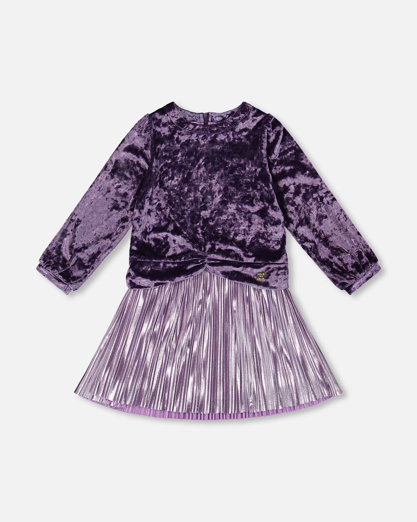 

Длинный рукав Би-материал Велюр и Джерси Платье Фиолетовый Серый Deux par Deux