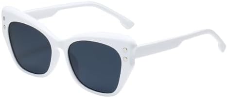 

Большие солнцезащитные очки «кошачий глаз» для женщин, модные, яркие, с защитой от УФ-излучения UV400, ретро-очки для мужчин, трендовые солнцезащитные очки с заклепками MTZJH, White Grey