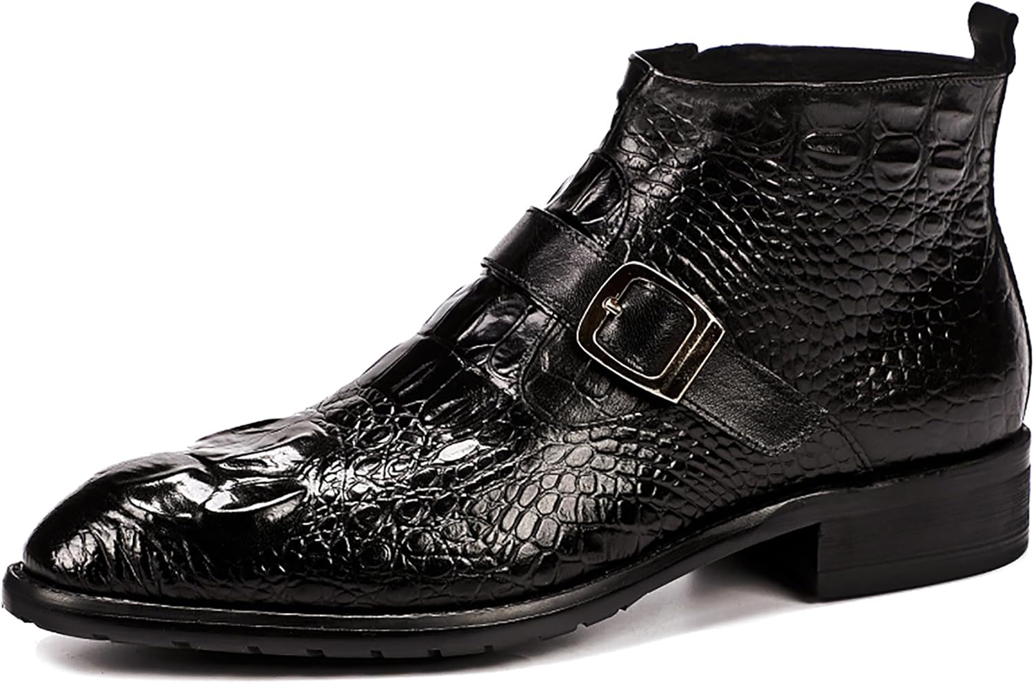 

Мужские кожаные ботинки Santimon с застежкой-молнией и крокодиловым принтом, с ремешком на щиколотке, модные монки, черный