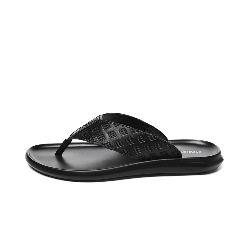 

Eminu Резиновые подошвы с тотемной строчкой кожаные заплатки нескользящие шлепанцы мужские черные черная клетка, цвет Black Plaid