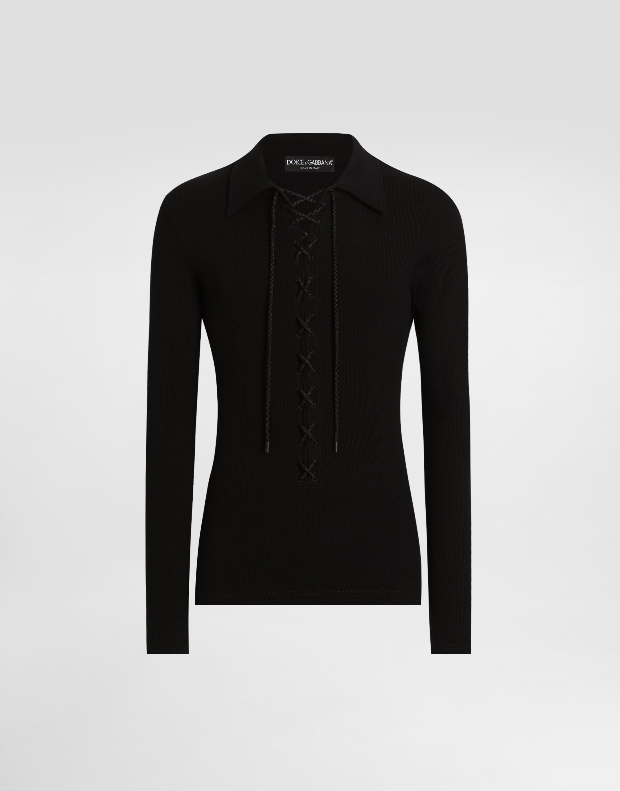 

Поло из интерлок трикотажа с длинными рукавами и шнуровкой Dolce & Gabbana, черный