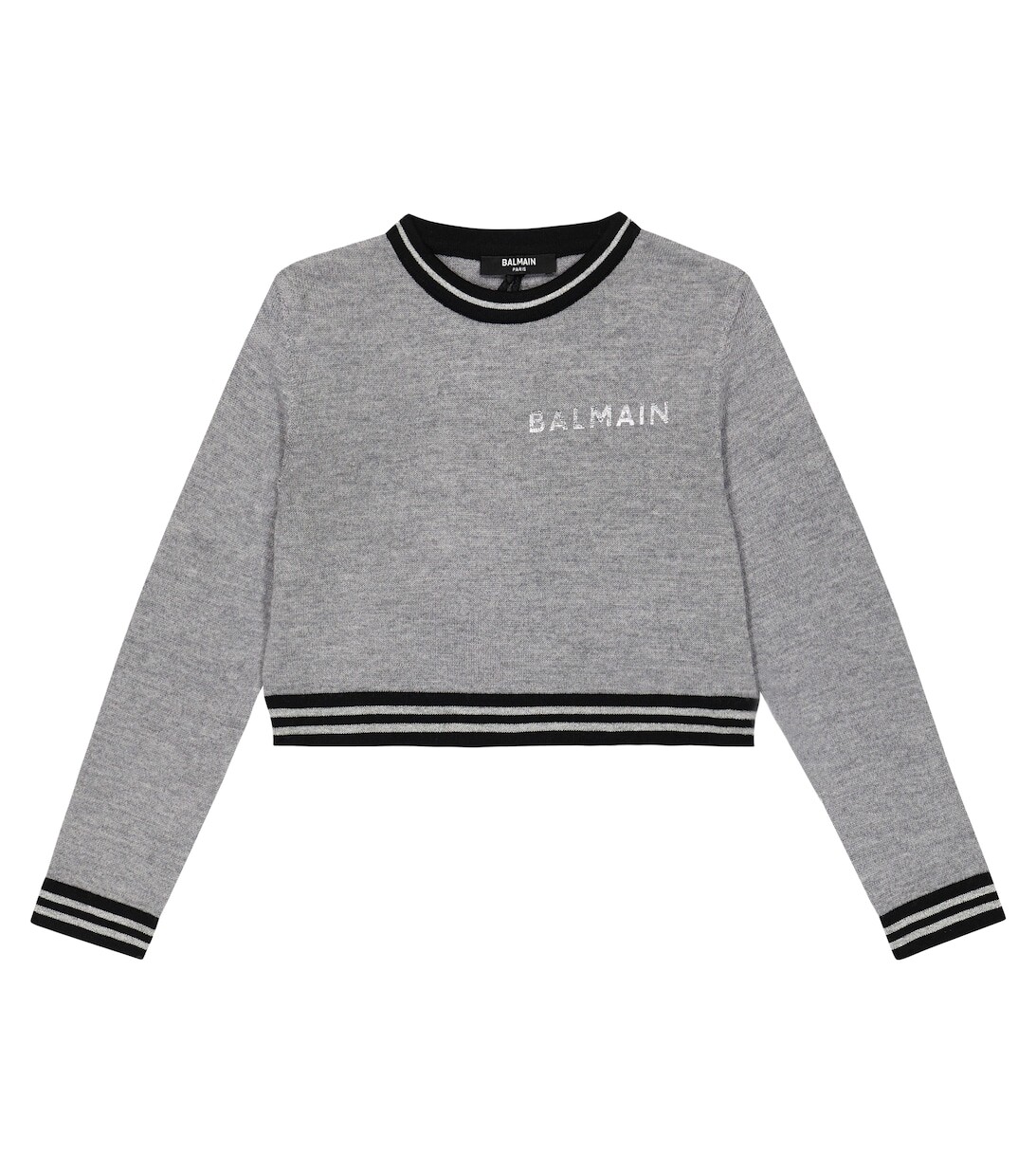 

Вязаный шерстяной свитер с логотипом Balmain, серый