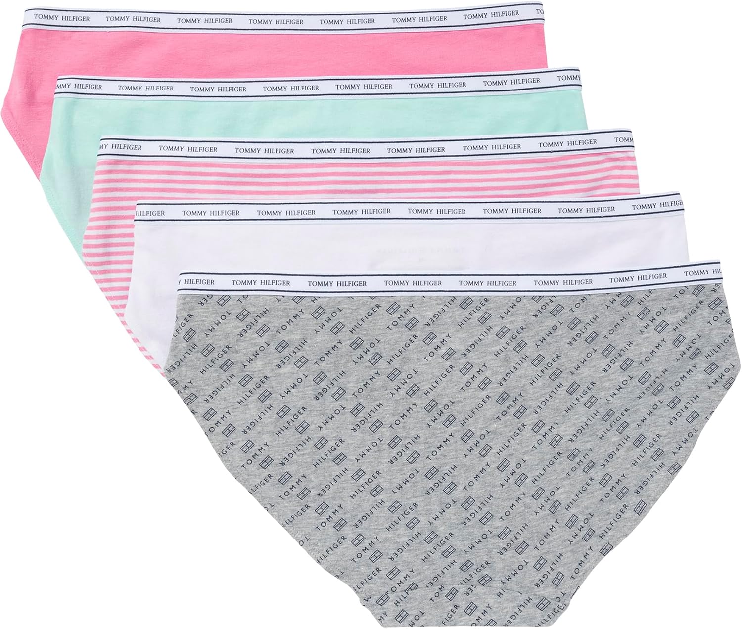Женские классические хлопковые бикини с логотипом Tommy Hilfiger, упаковка 5 шт., Th Flag Print/Beach Glass/Bright White/Morning Glory/Morning Glory Stripe — фото 3