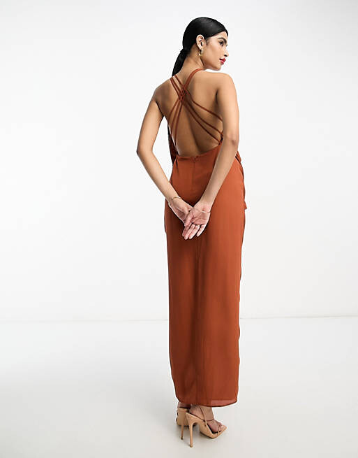 

Ржавое платье макси с драпировкой и разрезом спереди ASOS DESIGN