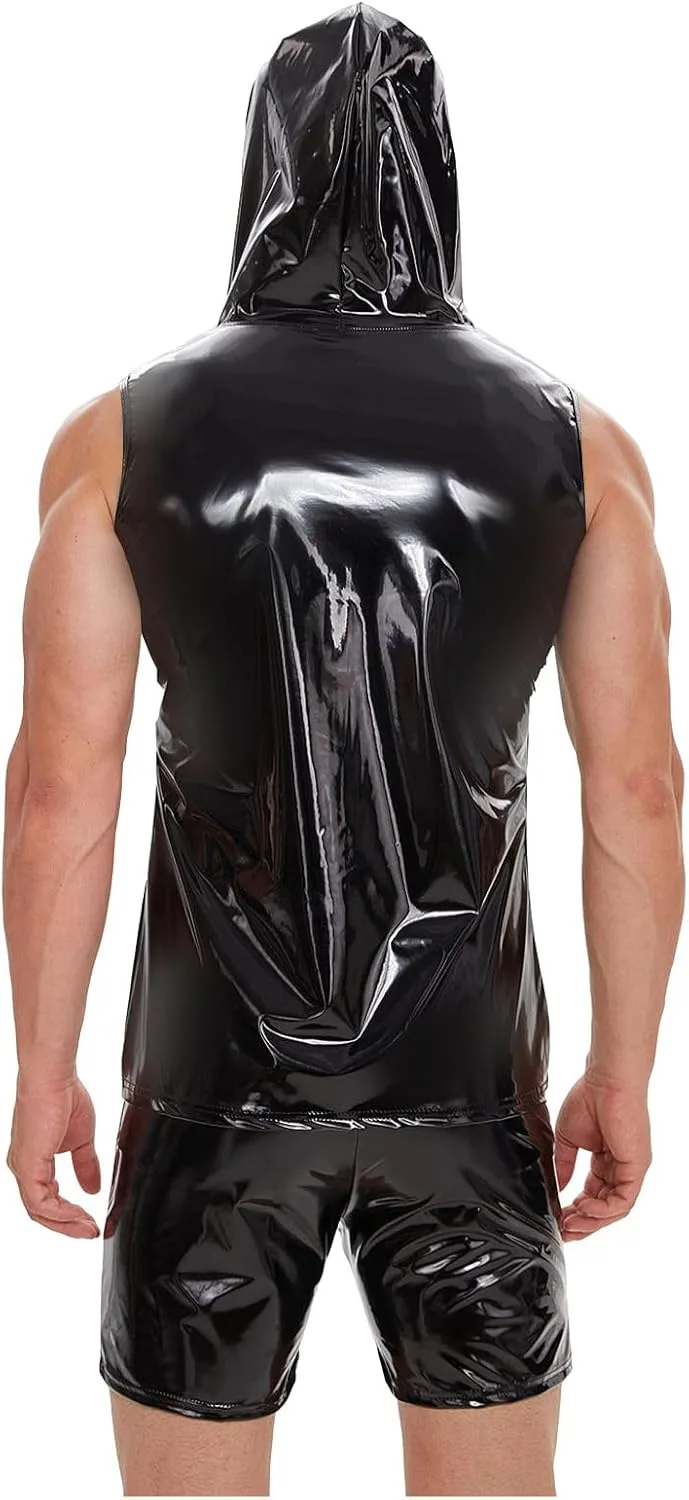 Мужская кожаная металлическая рубашка Slim Fit Stretch Top Wetlook — фото 3