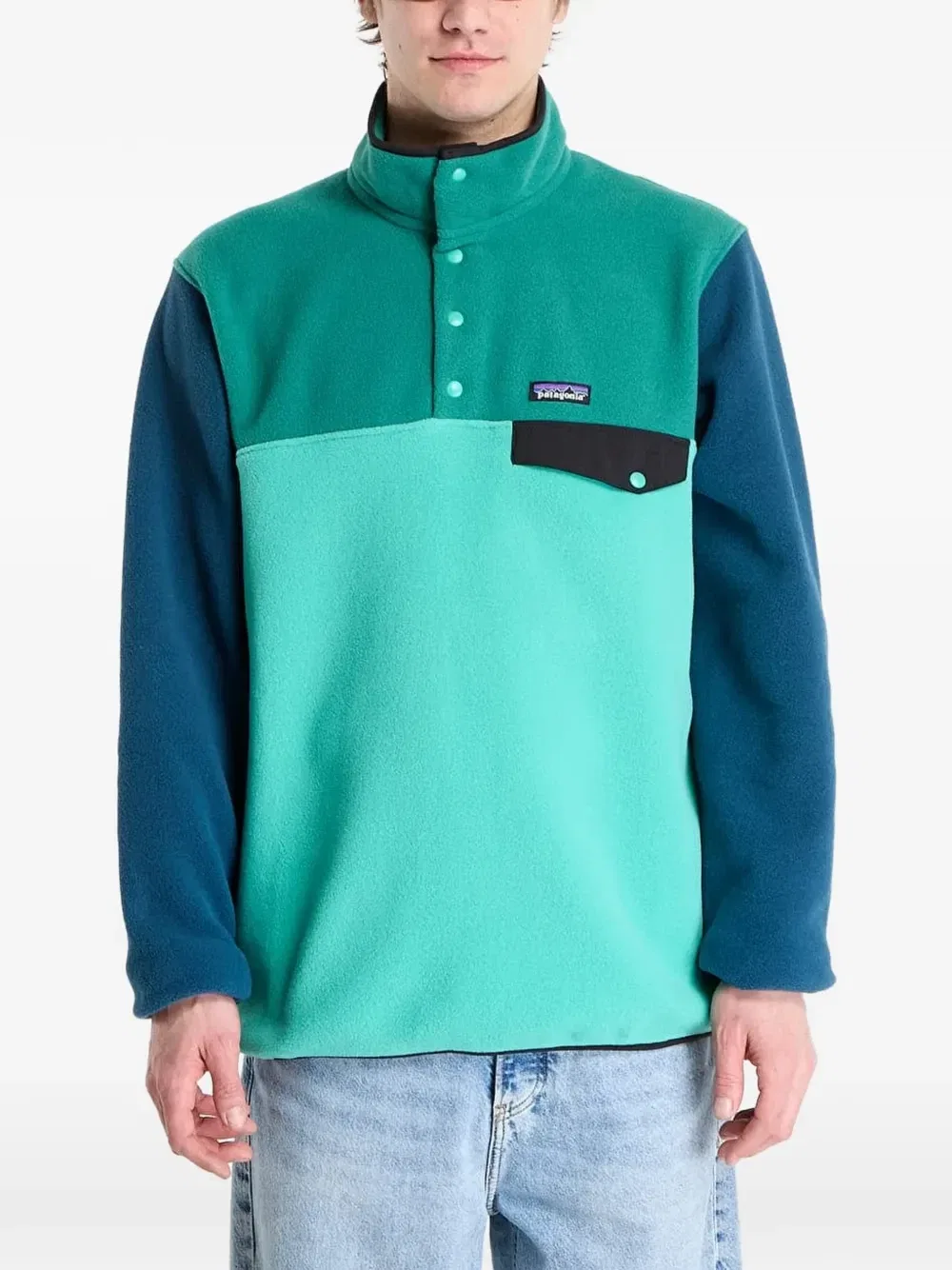 Толстовка Lightweight Synchilla Snap-T Fleece в стиле колор-блок Patagonia, зеленый