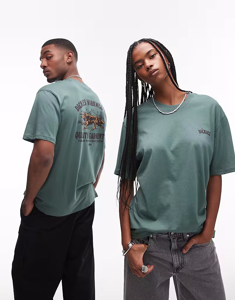 

Футболка Dickies с принтом на спине в стиле кантри и волка, темно-зеленого цвета — эксклюзивно для ASOS