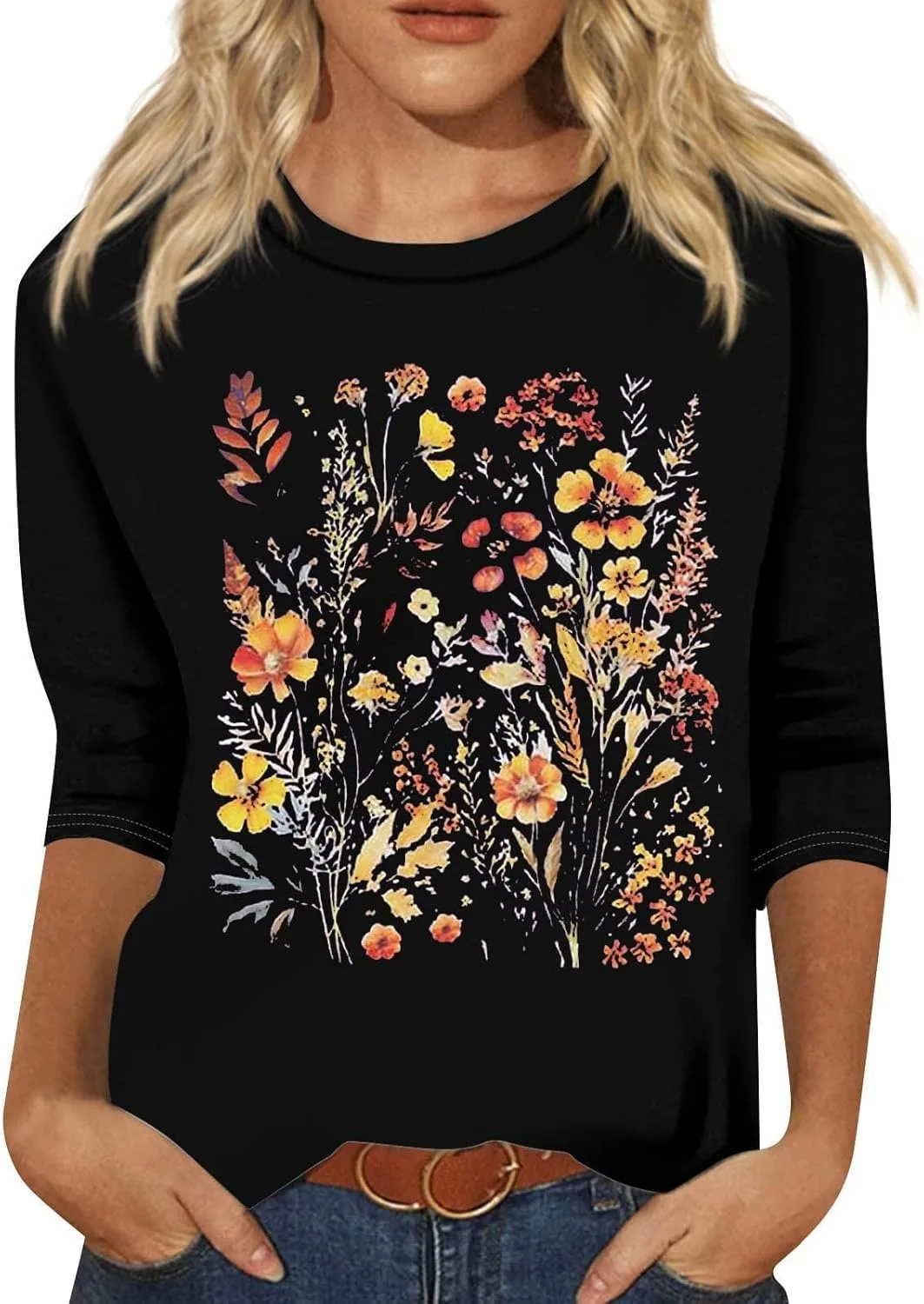 

Летний топ для женщин с принтом и 3/4 рукавом FQZWONG