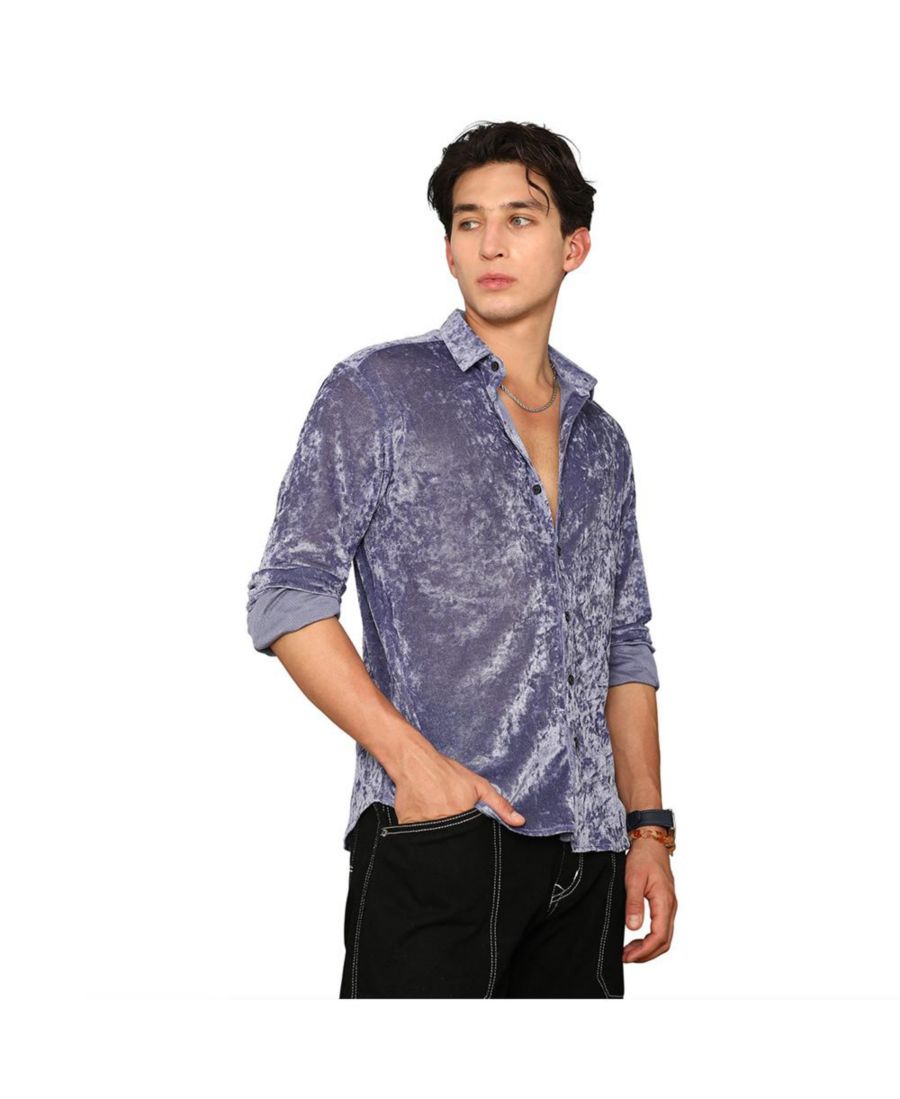 

Мужская однотонная бархатная рубашка василькового цвета Campus Sutra, Blue