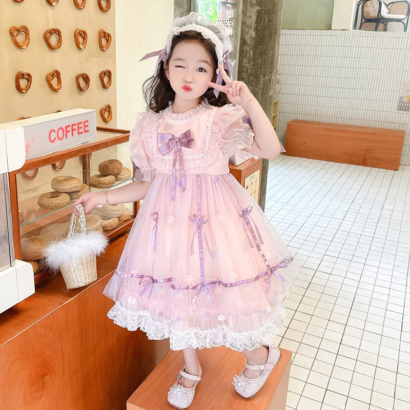 Платье детское с воротником-стойкой, средней длины, стрейч Disney, Pink Purple Dress+Headdress — фото 4