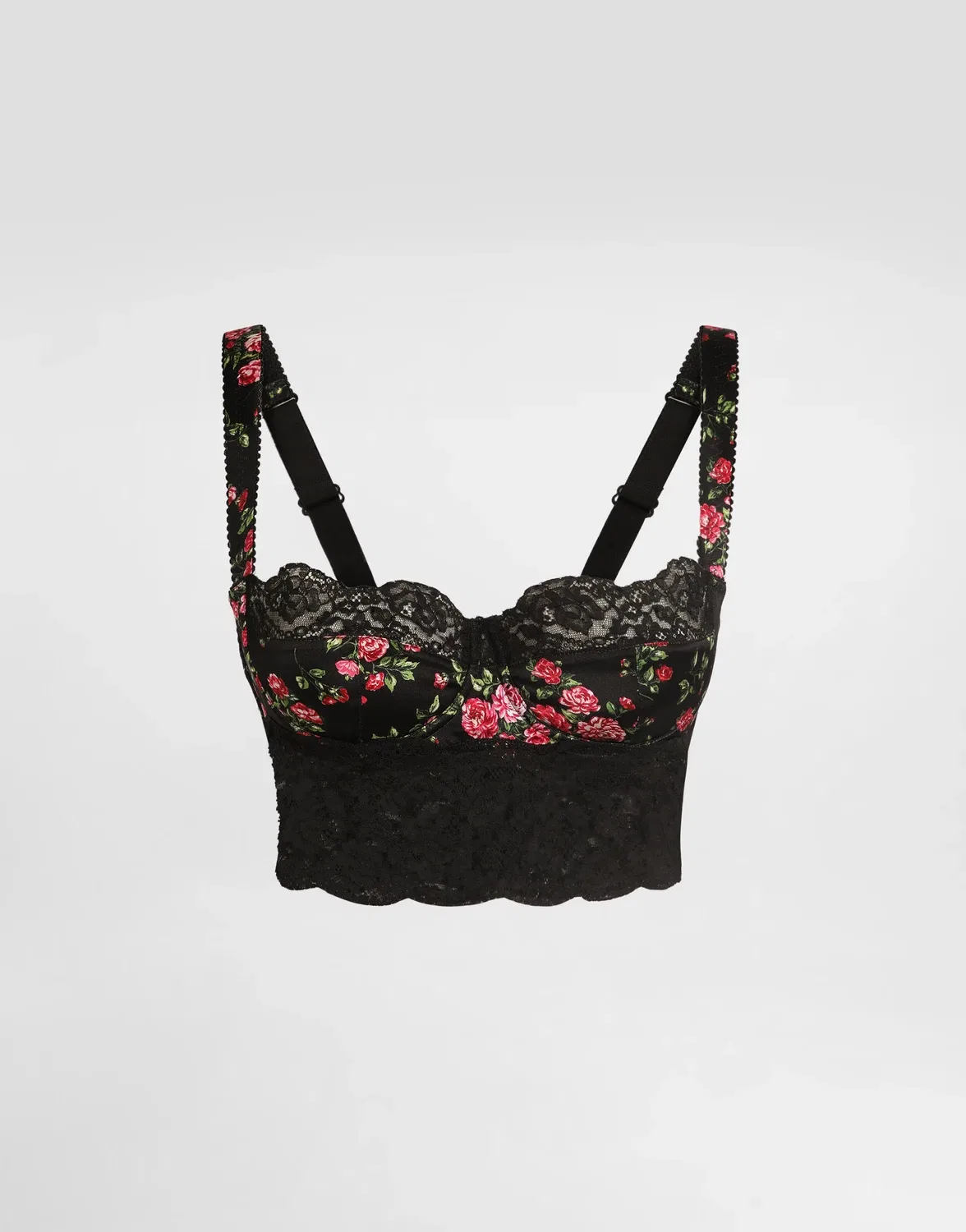 Балконет из сатина и кружева с принтом в виде маленьких букетов роз DOLCE & GABBANA, мультиколор