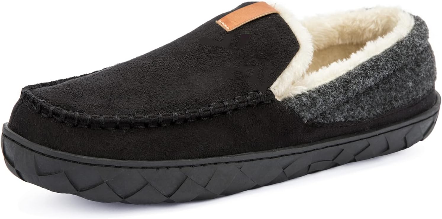 

Мужские мокасины с памятью формы, замшевые домашние тапочки для мужчин с мягкой флисовой подкладкой, противоскользящей подошвой, для дома и улицы Teezerber, черный
