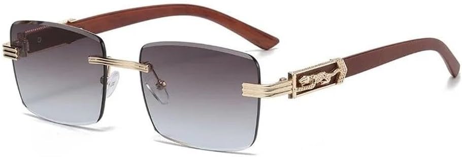 

Декоративные солнцезащитные очки с имитацией древесной текстуры и рисунком гепарда, красочные ретро-очки без оправы квадратной формы с металлическим каркасом и изображением головы леопарда GHVWYX, Gold-brown Grey